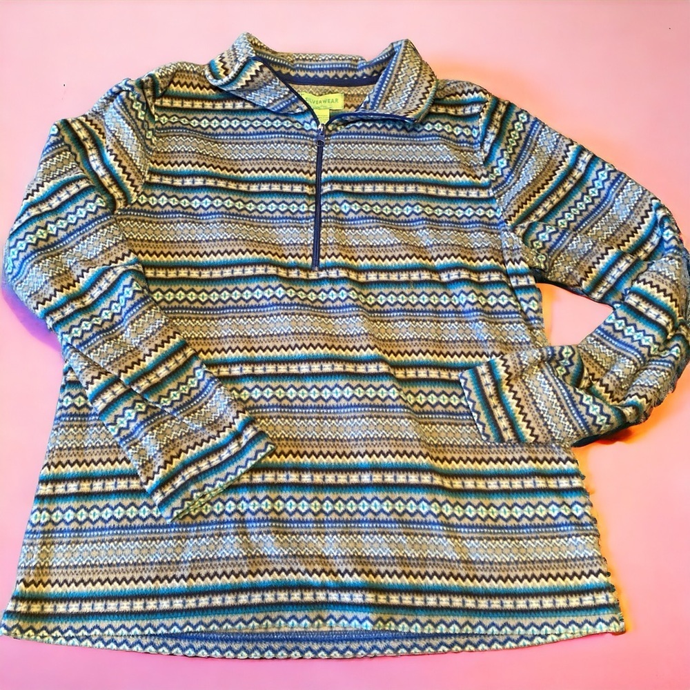 Blue and Gray Boxy fleece Sweatshirt with Polo Collar